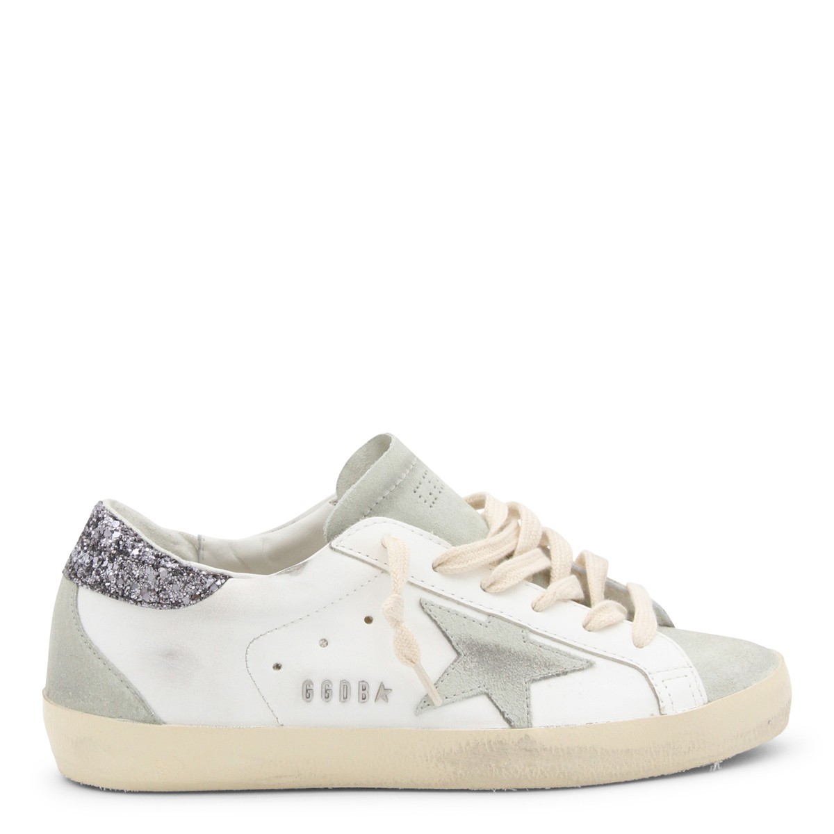 WHITE AND SILVER LEATHER SUPER-STAR SNEAKERS