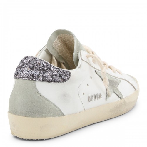 WHITE AND SILVER LEATHER SUPER-STAR SNEAKERS