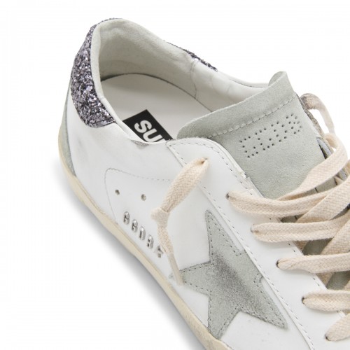 WHITE AND SILVER LEATHER SUPER-STAR SNEAKERS