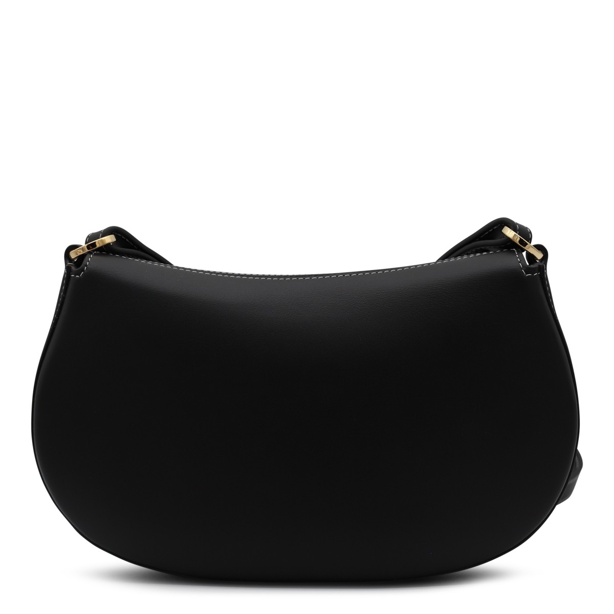 BLACK LEATHER OVHAL SHOULDER BAG