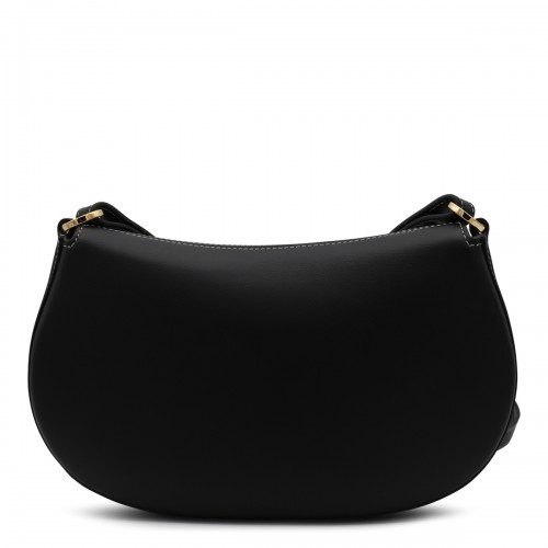 BLACK LEATHER OVHAL SHOULDER BAG