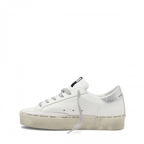 WHITE AND SILVER LEATHER SNEAKERS