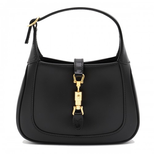 BLACK LEATHER JACKIE SHOULDER BAG