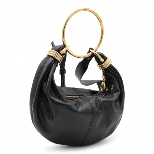 BLACK LEATHER BRACELET HOBO BAG