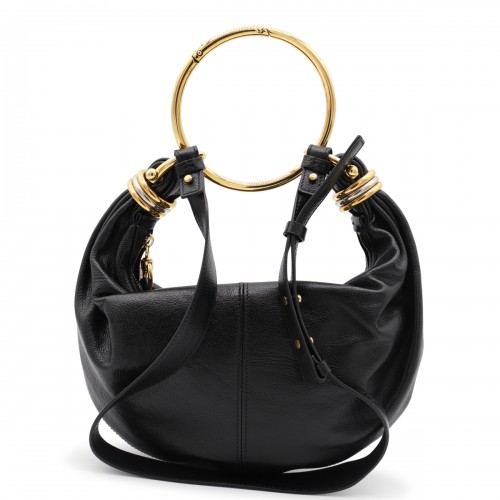 BLACK LEATHER BRACELET HOBO BAG