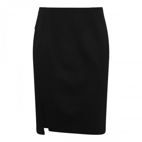 BLACK WOOL MIDI SKIRT