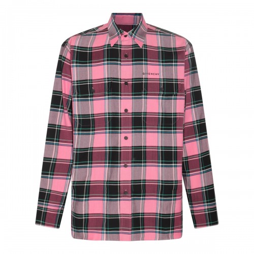 PINK AND MULTICOLOUR WOOL AND COTTON BLEND CHECK SHIRT