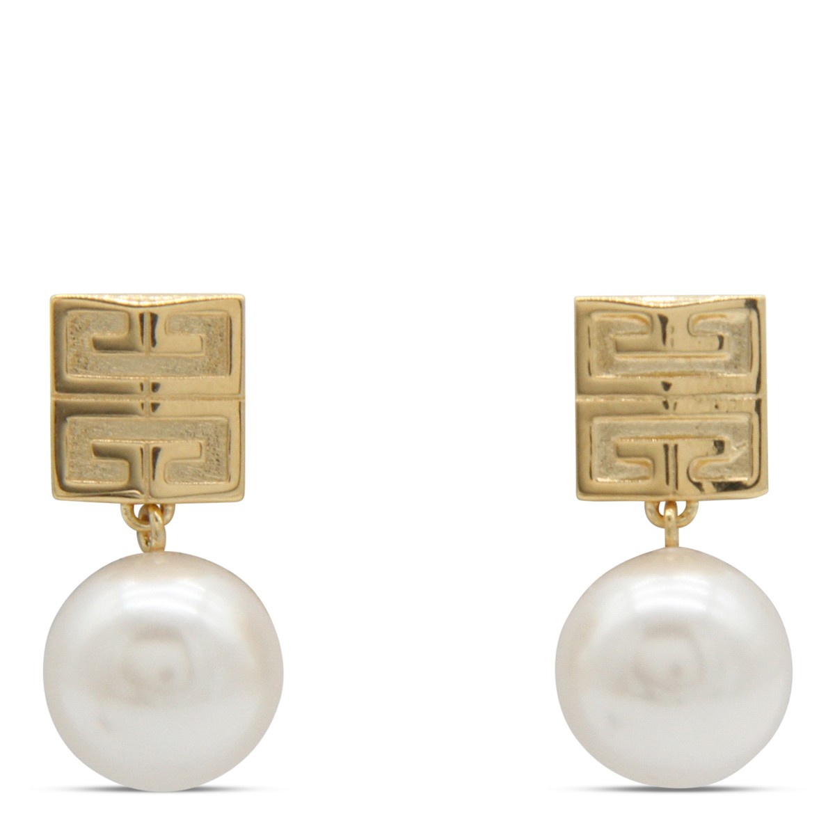 WHITE AND GOLDEN BRASS 4G EARRINGS