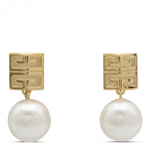 WHITE AND GOLDEN BRASS 4G EARRINGS