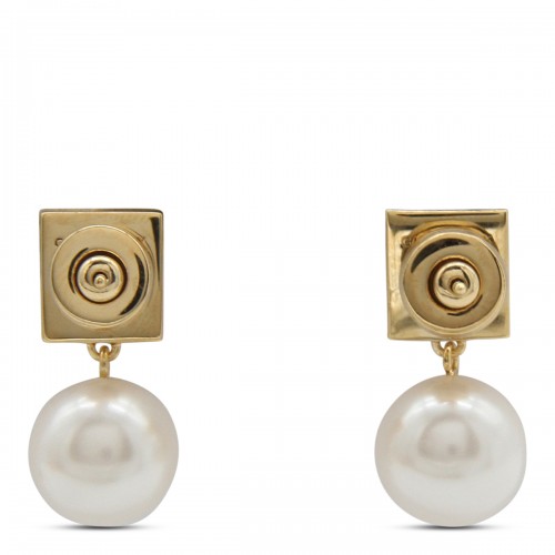 WHITE AND GOLDEN BRASS 4G EARRINGS