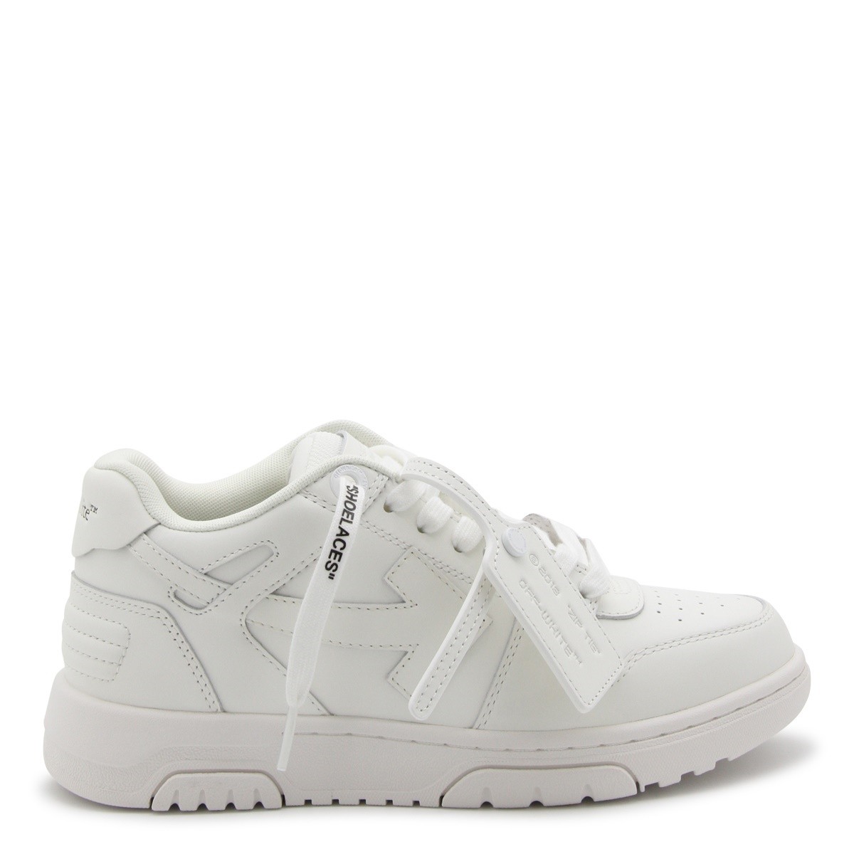 WHITE AND WHITE LEATHER PUT OF OFFICE SNEAKERS