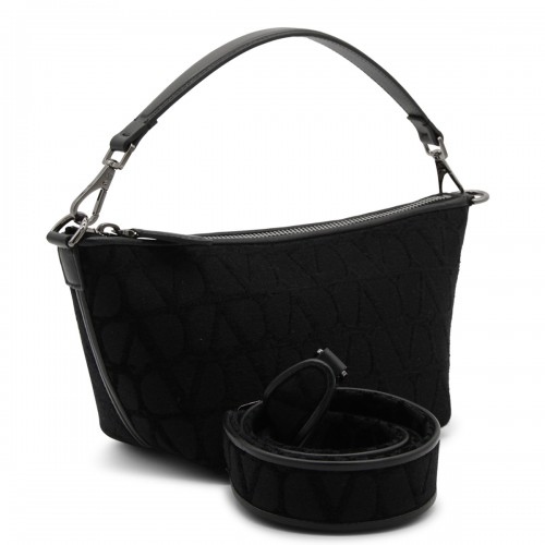 BLACK CANVAS AND LEATHER HANDLE BAG