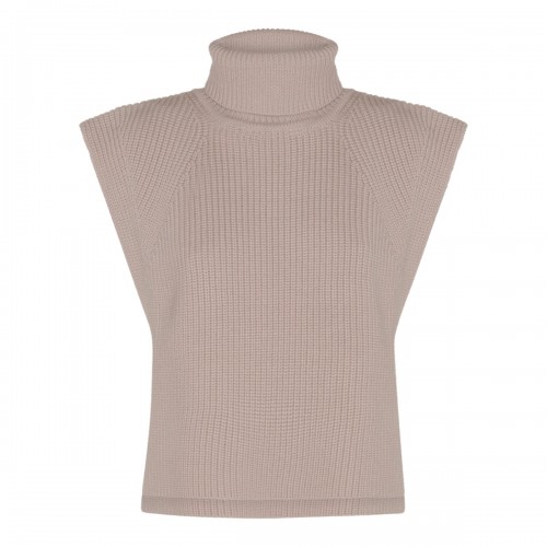 ECRU WOOL KNITTED MEGAN VEST SWEATER 