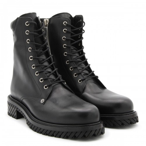 BLACK LEATHER DIAG BOOTS