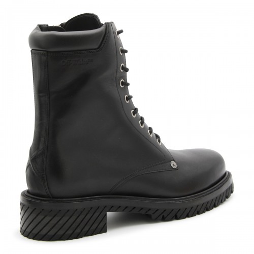 BLACK LEATHER DIAG BOOTS