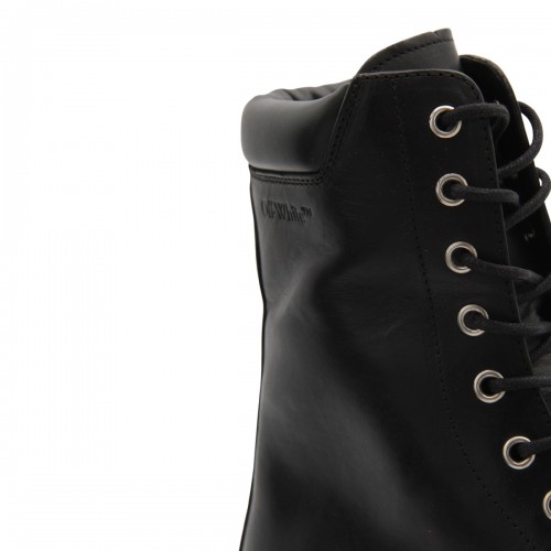 BLACK LEATHER DIAG BOOTS