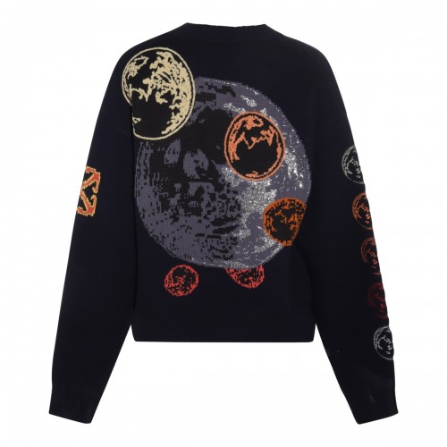 BLACK AND MULTICOLOUR WOOL AND COTTON BLEND MOON PHASE CARDIGAN