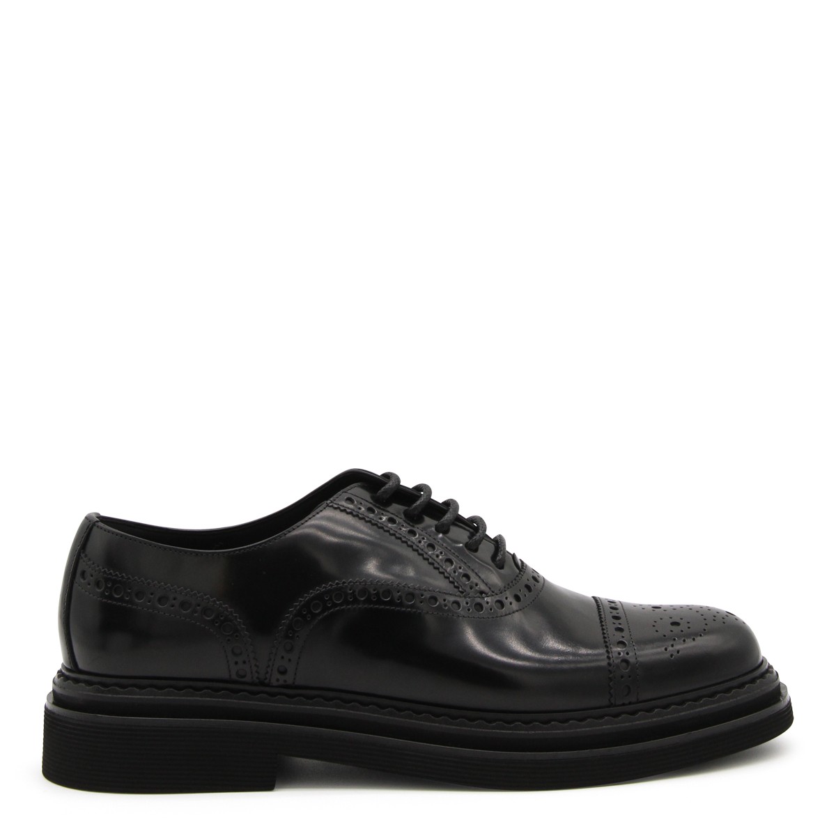 BLACK LEATHER FRANCESINA DERBY SHOES