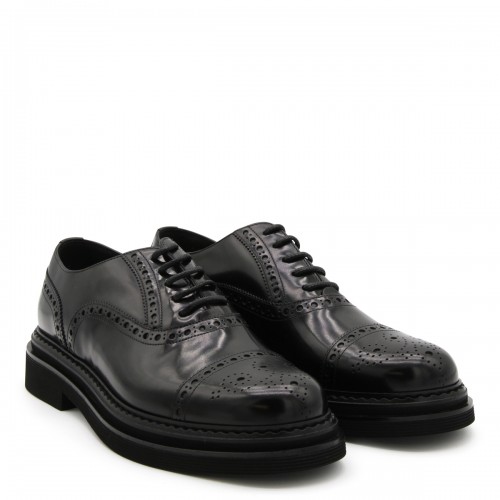 BLACK LEATHER FRANCESINA DERBY SHOES