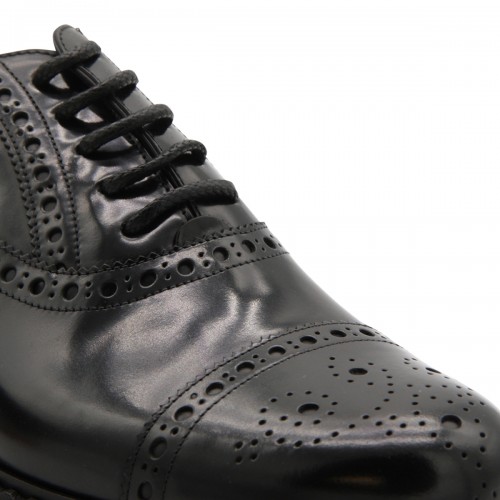 BLACK LEATHER FRANCESINA DERBY SHOES