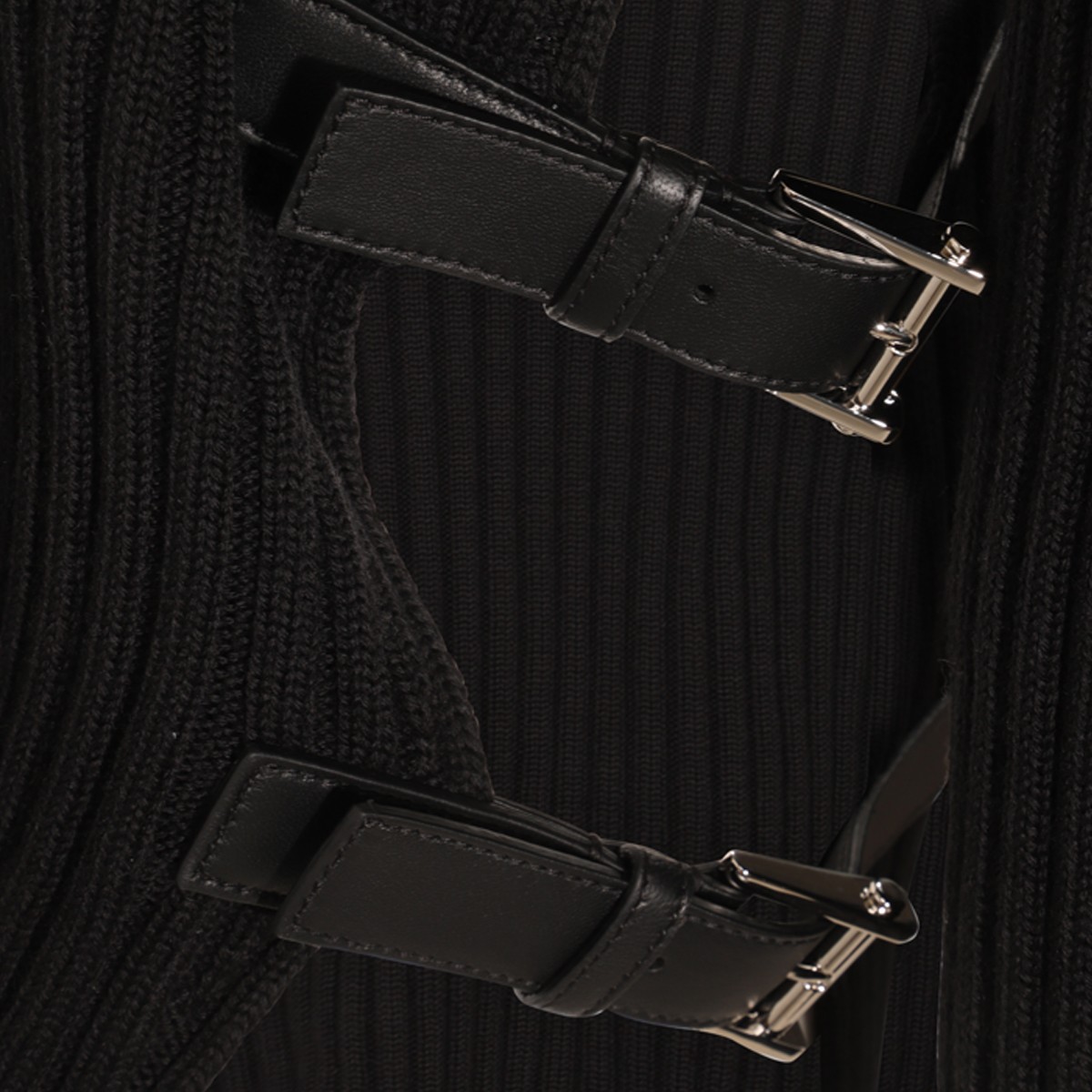 BLACK WOOL STRAPS SWEATER