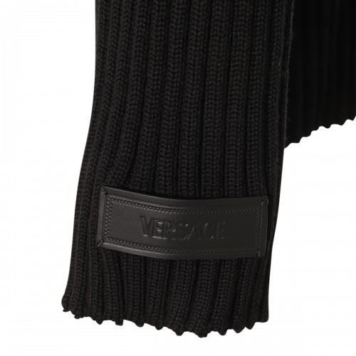 BLACK WOOL STRAPS SWEATER