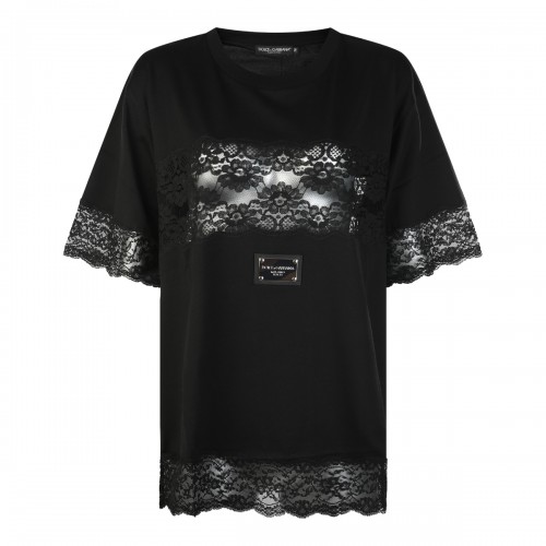 BLACK COTTON BLEND T-SHIRT