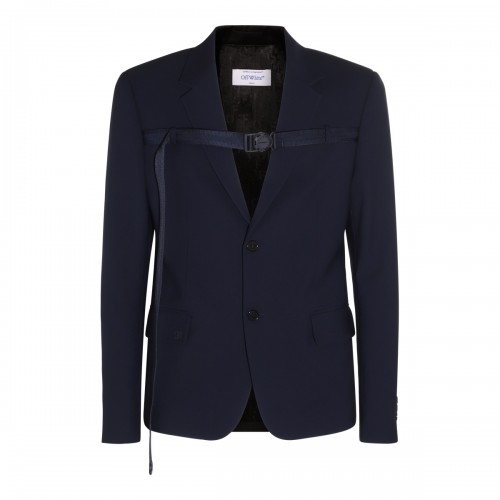 BLACK VISCOSE AND VIRGIN WOOL BUCKLE BLAZER