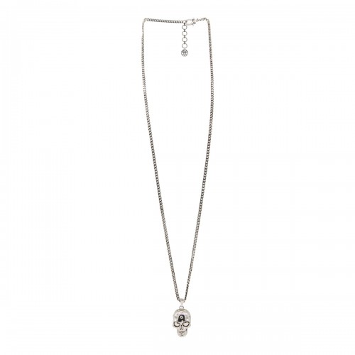 SILVER-TONE METAL SKULL NECKLACE