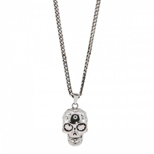 SILVER-TONE METAL SKULL NECKLACE