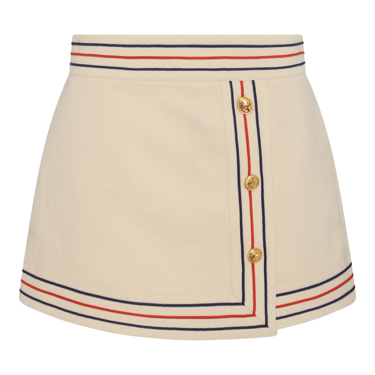 CREAM, RED AND BLUE COTTON-LINEN BLEND SKIRT