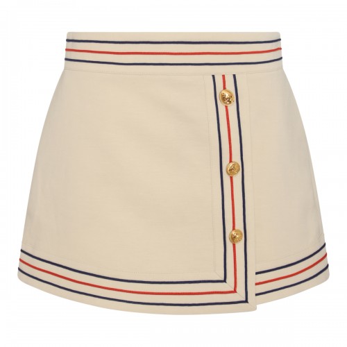 CREAM, RED AND BLUE COTTON-LINEN BLEND SKIRT