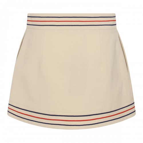 CREAM, RED AND BLUE COTTON-LINEN BLEND SKIRT