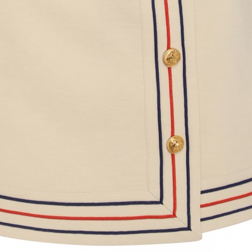 CREAM, RED AND BLUE COTTON-LINEN BLEND SKIRT