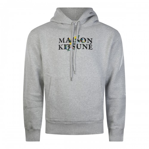 GREY MELANGE COTTON FLOWER LOGO LETTERING SWEATSHIRT