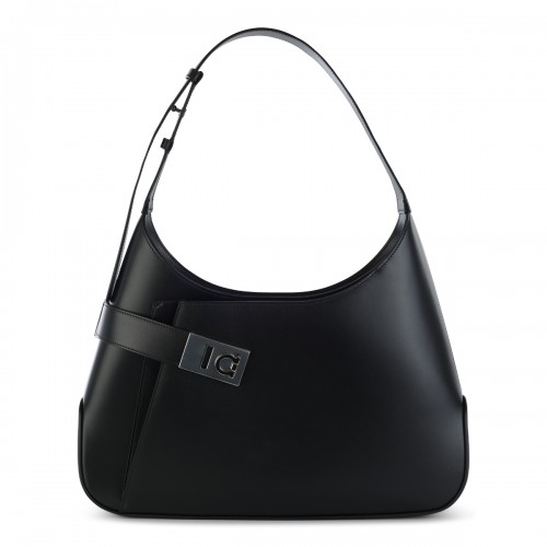 BLACK LEATHER HOBO SHOULDER BAG