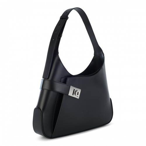 BLACK LEATHER HOBO SHOULDER BAG