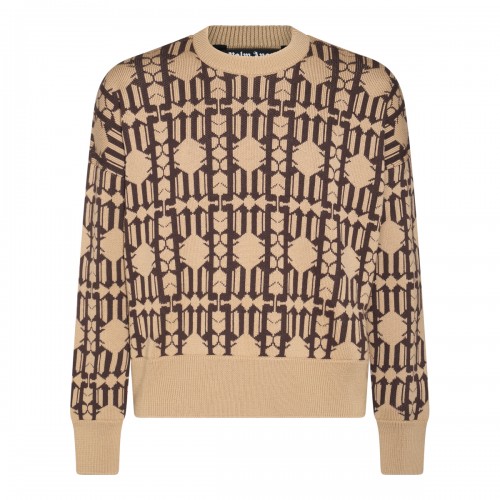 BEIGE AND BROWN WOOL BLEND...