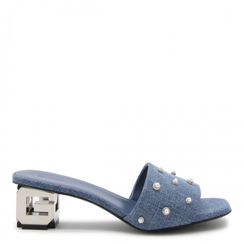 MEDIUM BLUE DENIM 4G CUBE MULE SANDALS