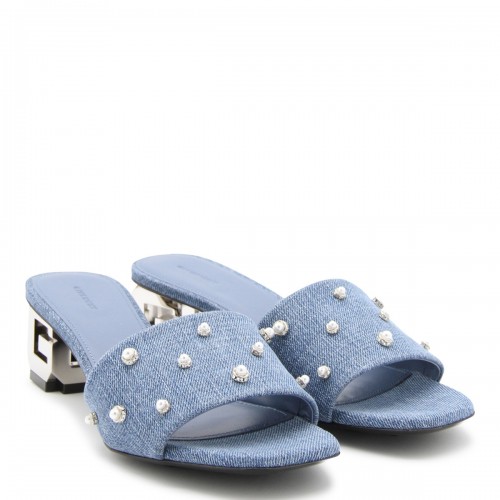 MEDIUM BLUE DENIM 4G CUBE MULE SANDALS