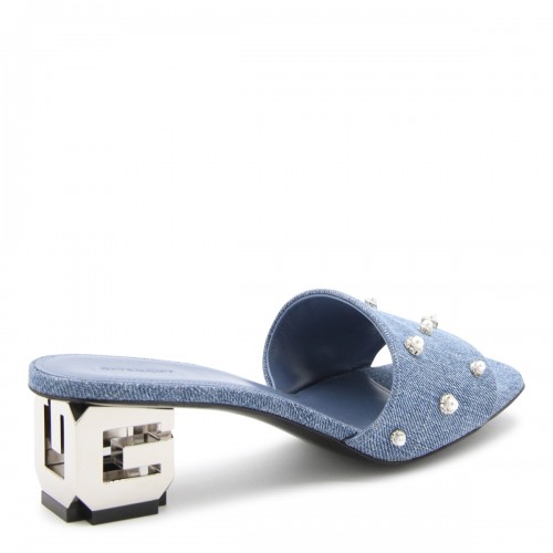 MEDIUM BLUE DENIM 4G CUBE MULE SANDALS