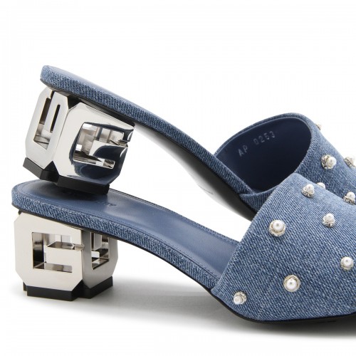 MEDIUM BLUE DENIM 4G CUBE MULE SANDALS