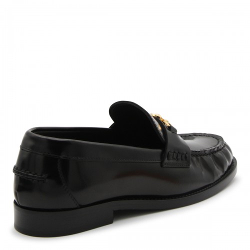 BLACK LEATHER AND GOLD HORSEBIT LOAFERS 