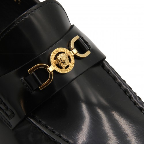 BLACK LEATHER AND GOLD HORSEBIT LOAFERS 