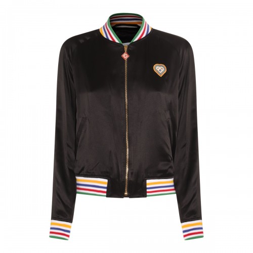 BLACK AND MULTICOLOUR SILK SOUVENIR CASUAL JACKET