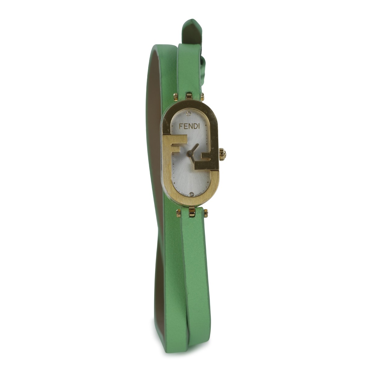 EDAMAME LEATHER AND GOLD METAL O'LOCK VERTICAL WATCH