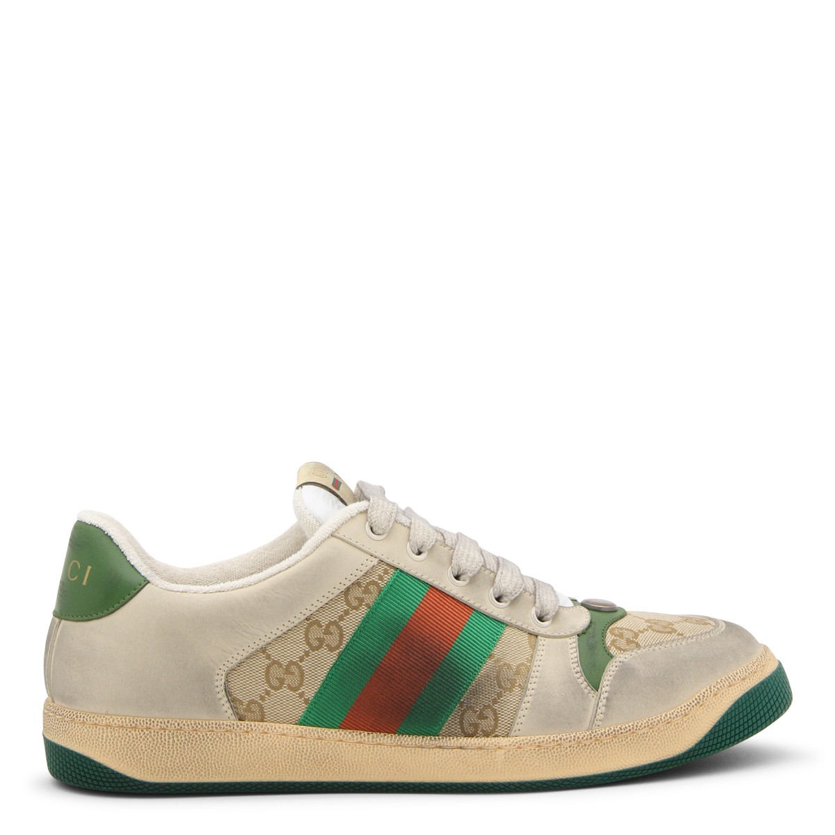 BEIGE GREEN ORANGE CANVAS AND AND LEATHER SCREENER SNEAKERS