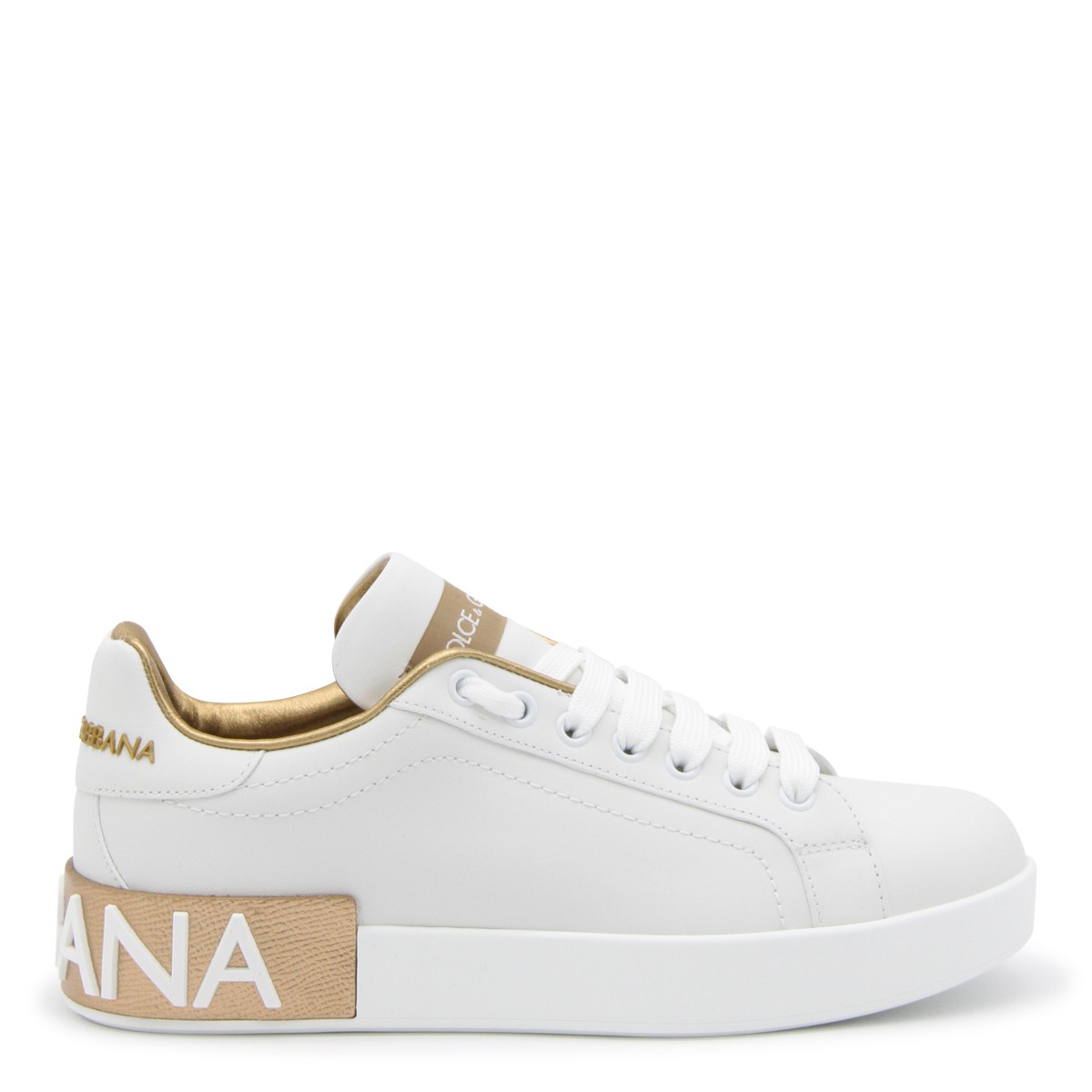 WHITE AND GOLD LEATHER PORTOFINO SNEAKERS