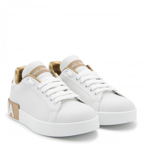 WHITE AND GOLD LEATHER PORTOFINO SNEAKERS