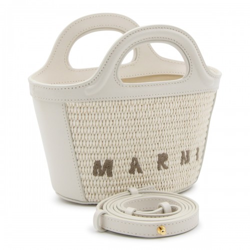 WHITE CANVAS AND LEATHER TROPICALIA MINI TOP HANDLE BAG